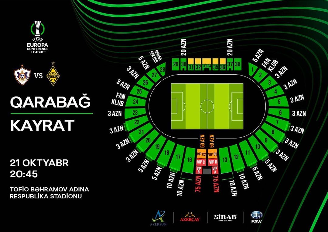 Bu gündən “Qarabağ” - “Kayrat” matçının biletləri satışa çıxarılır